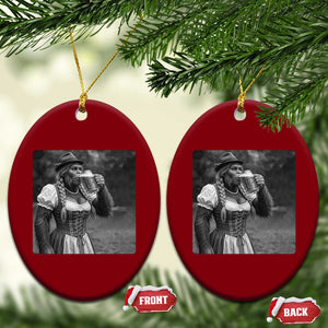 Bigfoot Oktoberfest Ceramic Ornament Vintage Dirndl German Beer Festival Humor