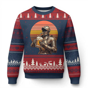 Funny Medieval Renaissance Drinker Ugly Christmas Sweater Vintage Knight In Armor Beer Lover