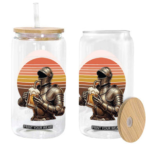 Funny Medieval Renaissance Drinker Glass Can Vintage Knight In Armor Beer Lover