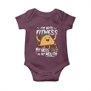 Funny Mexican Food Lover Baby Onesie I Am Into Fitness Taco In My Mouth TS12 Maroon Print Your Wear