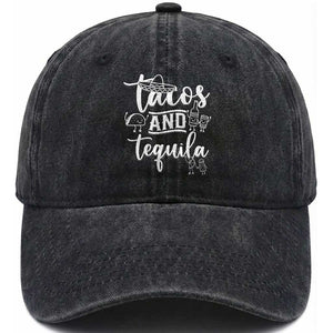 Tacos And Tequila Lover Washed Cotton Baseball Cap Funny Humor Gift TS12 Washed Cap Universal Fit Black Print Your Wear