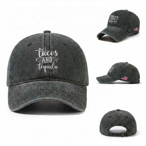 Tacos And Tequila Lover Washed Cotton Baseball Cap Funny Humor Gift TS12 Washed Cap Universal Fit Dark Green Print Your Wear
