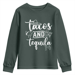 Tacos And Tequila Lover Youth Sweatshirt Funny Humor Gift TS12 Dark Forest Green Print Your Wear