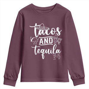 Tacos And Tequila Lover Youth Sweatshirt Funny Humor Gift TS12 Maroon Print Your Wear