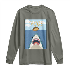 Funny Tacos Lover Long Sleeve Shirt Shark Attack Humor Gift TS12 Military Green Print Your Wear