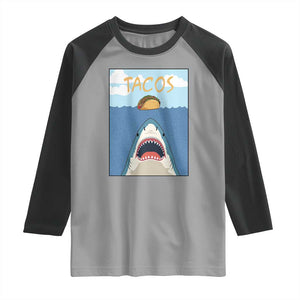 Funny Tacos Lover Raglan Shirt Shark Attack Humor Gift TS12 Sport Gray Black Print Your Wear