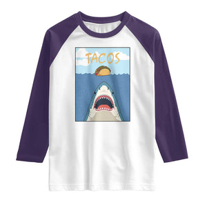 Funny Tacos Lover Raglan Shirt Shark Attack Humor Gift TS12 White Purple Print Your Wear