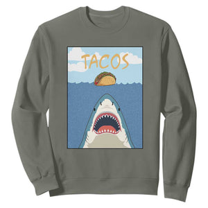 Funny Tacos Lover Sweatshirt Shark Attack Humor Gift TS12 Military Green Print Your Wear