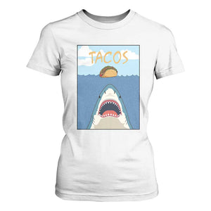 Funny Tacos Lover T Shirt For Women Shark Attack Humor Gift TS12 White Print Your Wear
