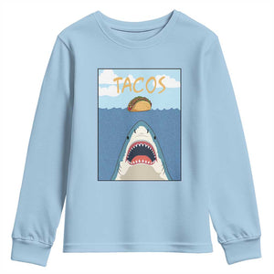 Funny Tacos Lover Youth Sweatshirt Shark Attack Humor Gift TS12 Light Blue Print Your Wear