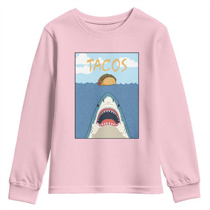 Funny Tacos Lover Youth Sweatshirt Shark Attack Humor Gift TS12 Light Pink Print Your Wear