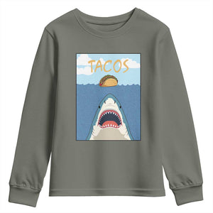 Funny Tacos Lover Youth Sweatshirt Shark Attack Humor Gift TS12 Military Green Print Your Wear