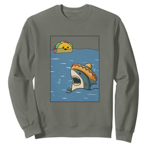 Tacos Lover Sweatshirt Funny Shark Humor Foodie Gift TS12 Military Green Print Your Wear
