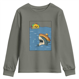 Tacos Lover Youth Sweatshirt Funny Shark Humor Foodie Gift TS12 Military Green Print Your Wear