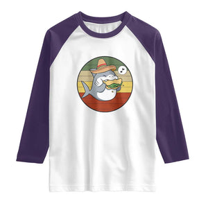 Mexican Food Lover Gift Raglan Shirt Funny Shark Eating Tacos TS12 White Purple Print Your Wear