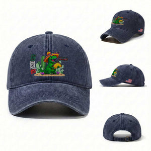 Mexican Food Lover Gift Washed Cotton Baseball Cap Funny Dinosaur Taco Saurus TS12 Washed Cap Universal Fit Navy Print Your Wear