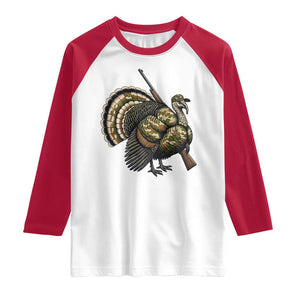 Funny Camo Turkey Hunter Rifle Gift Raglan Shirt TS12 White Red Print Your Wear
