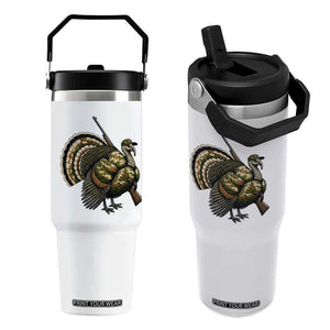 Funny Camo Turkey Hunter Rifle Gift Flip Straw Tumbler TS12 One Size: 30 oz White Print Your Wear