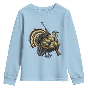 Funny Camo Turkey Hunter Rifle Gift Youth Sweatshirt TS12 Light Blue Print Your Wear