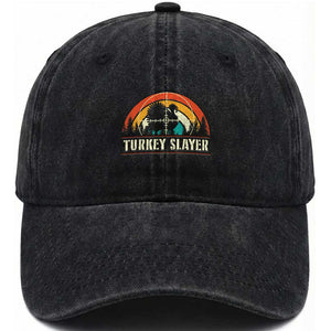 Turkey Slayer Washed Cotton Baseball Cap Vintage Sunset Hunting Season Gift TS12 Washed Cap Universal Fit Black Print Your Wear