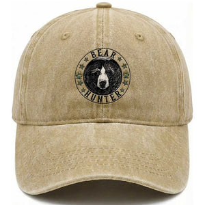 Bear Hunter Washed Cotton Baseball Cap Funny Hunting Season Gift TS12 Washed Cap Universal Fit Khaki Print Your Wear