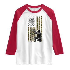 Bear Hunting Raglan Shirt Camo American Flag Hunter Gift TS12 White Red Print Your Wear