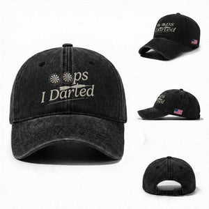 Oops I Darted Washed Cotton Baseball Cap Funny Pub Darts Lover TS12 Washed Cap Universal Fit Black Print Your Wear