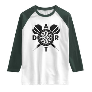 Vintage Dartboard Gift Idea For Dart Lover Raglan Shirt TS12 White Dark Forest Green Print Your Wear