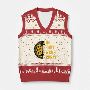 Funny Darts Retro Vintage V-Neck Knit Sweater Vest Aim Shoot Swear Repeat Dartist Gift TS12 Beige Red Print Your Wear