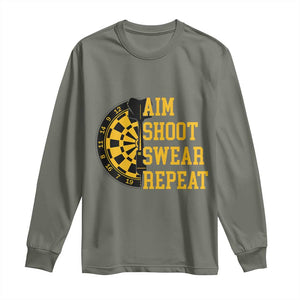 Funny Darts Retro Vintage Long Sleeve Shirt Aim Shoot Swear Repeat Dartist Gift TS12 Military Green Print Your Wear