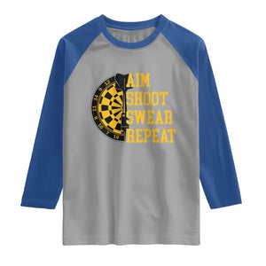 Funny Darts Retro Vintage Raglan Shirt Aim Shoot Swear Repeat Dartist Gift TS12 Sport Gray Royal Print Your Wear
