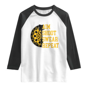 Funny Darts Retro Vintage Raglan Shirt Aim Shoot Swear Repeat Dartist Gift TS12 White Black Print Your Wear