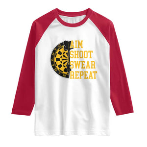 Funny Darts Retro Vintage Raglan Shirt Aim Shoot Swear Repeat Dartist Gift TS12 White Red Print Your Wear