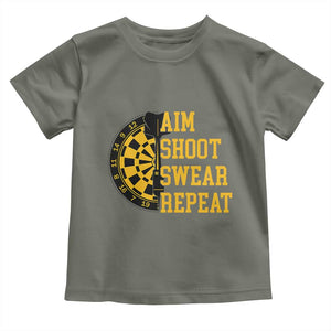 Funny Darts Retro Vintage Toddler T Shirt Aim Shoot Swear Repeat Dartist Gift TS12 Military Green Print Your Wear
