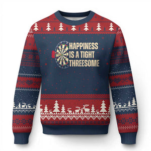 Funny Darts Happiness Is A Tight Threesome Ugly Christmas Sweater Vintage Dartist Gift TS12 Navy Red Print Your Wear