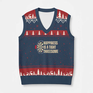 Funny Darts Happiness Is A Tight Threesome V-Neck Knit Sweater Vest Vintage Dartist Gift TS12 Navy Red Print Your Wear