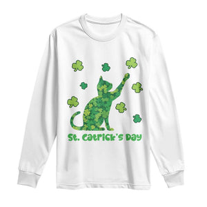 Funny St Catricks Day Long Sleeve Shirt Lucky Shamrock Cat Saint Pattys TS12 White Print Your Wear
