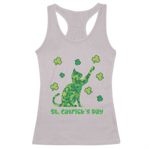 Funny St Catricks Day Racerback Tank Top Lucky Shamrock Cat Saint Pattys TS12 Ice Gray Print Your Wear