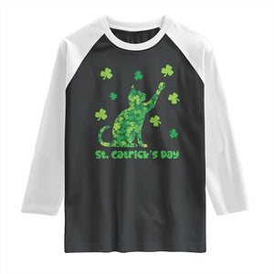 Funny St Catricks Day Raglan Shirt Lucky Shamrock Cat Saint Pattys TS12 Black White Print Your Wear