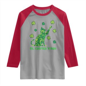 Funny St Catricks Day Raglan Shirt Lucky Shamrock Cat Saint Pattys TS12 Sport Gray Red Print Your Wear