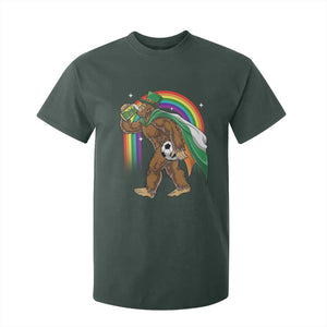 Funny Bigfoot Drinking Beer T Shirt For Kid St Patricks Day Soccer Lover TS12 Dark Forest Green Print Your Wear