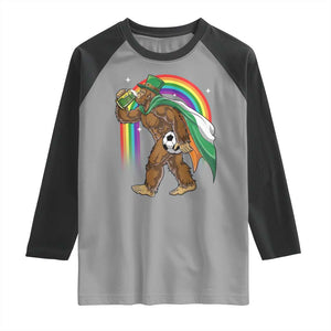 Funny Bigfoot Drinking Beer Raglan Shirt St Patricks Day Soccer Lover TS12 Sport Gray Black Print Your Wear
