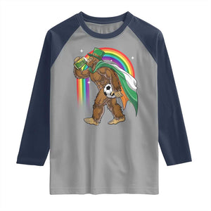 Funny Bigfoot Drinking Beer Raglan Shirt St Patricks Day Soccer Lover TS12 Sport Gray Navy Print Your Wear