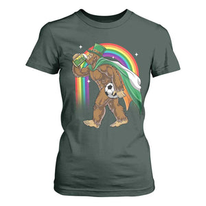Funny Bigfoot Drinking Beer T Shirt For Women St Patricks Day Soccer Lover TS12 Dark Forest Green Print Your Wear