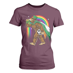 Funny Bigfoot Drinking Beer T Shirt For Women St Patricks Day Soccer Lover TS12 Maroon Print Your Wear