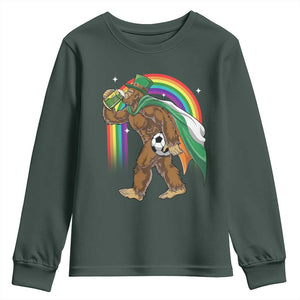 Funny Bigfoot Drinking Beer Youth Sweatshirt St Patricks Day Soccer Lover TS12 Dark Forest Green Print Your Wear