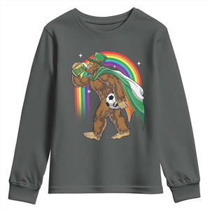 Funny Bigfoot Drinking Beer Youth Sweatshirt St Patricks Day Soccer Lover TS12 Dark Heather Print Your Wear