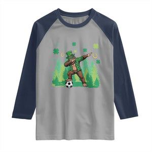 Lucky Sasquatch Soccer Player Raglan Shirt Funny St Patricks Day Gift TS12 Sport Gray Navy Print Your Wear