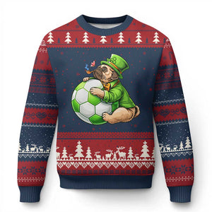 Lucky Pug Soccer Lover Ugly Christmas Sweater St Paddys Day Irish Football Gift TS12 Navy Red Print Your Wear