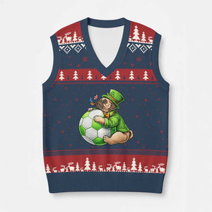 Lucky Pug Soccer Lover V-Neck Knit Sweater Vest St Paddys Day Irish Football Gift TS12 Navy Red Print Your Wear
